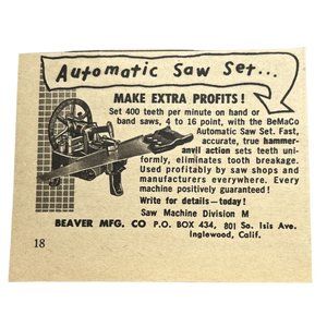 1963 Print Ad Automatic Saw Set Beaver Mfg Inglewood CA Set 400 Teeth a Minute